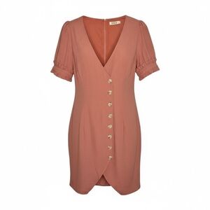 Essue Rust Button-Front Mini Dress with Ruffle puff Sleeves – Size Small NWT